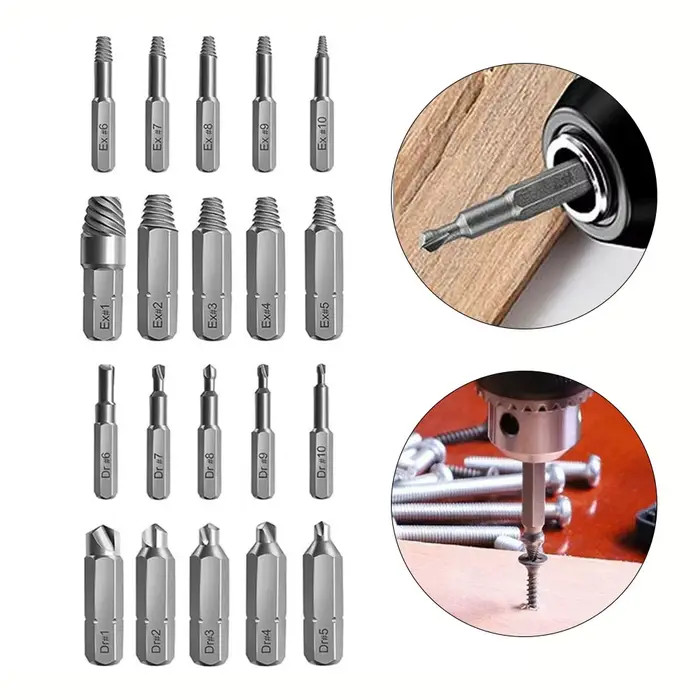Extracteur de vis endommagé 4/6.35mm, jeu de forets, Kit d'extraction de vis dénudé pour vis hexagon