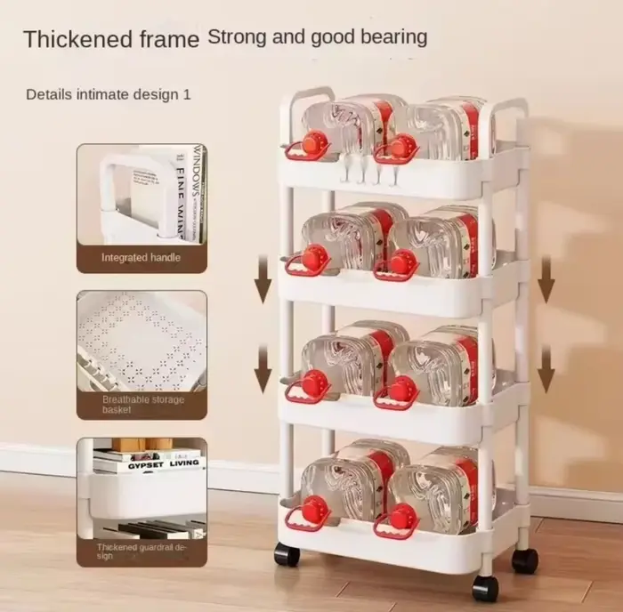 Chariot de rangement multicouche compact T1 sur roulettes pour la maison