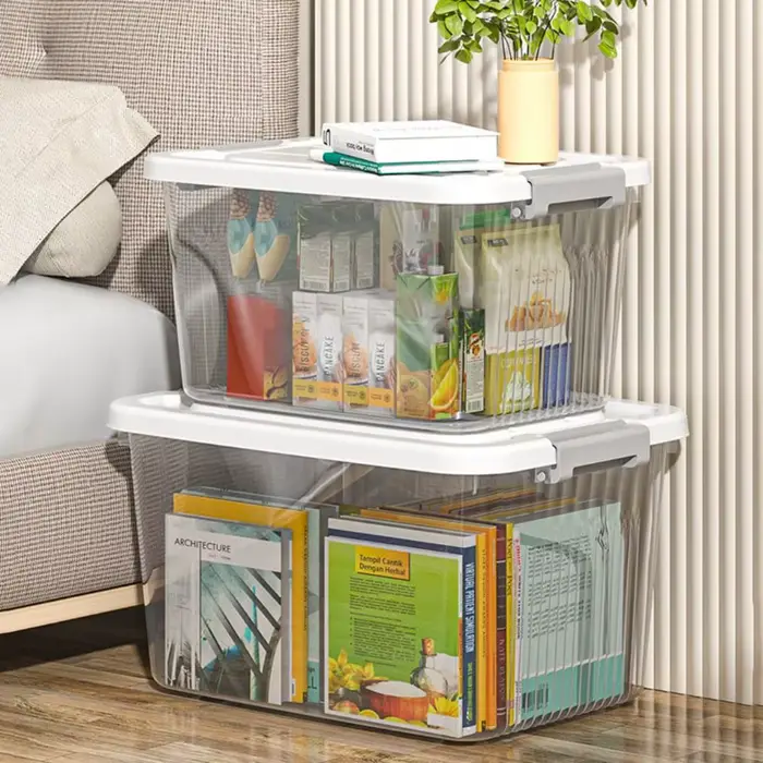 Boîte de rangement noire transparente durable en plastique avec couvercle
