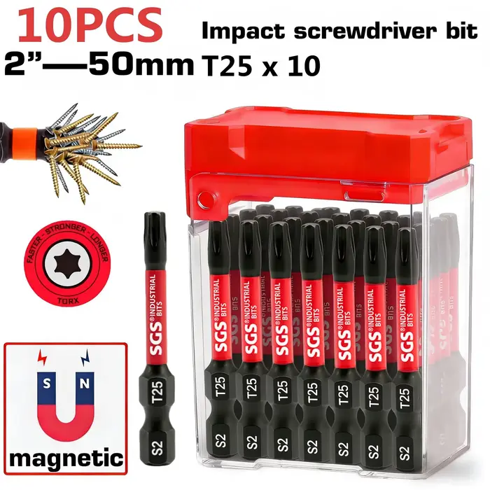 10/20 embouts de tournevis Torx industriels en acier S2, type de pointe T25, 50 mm de long, couple é