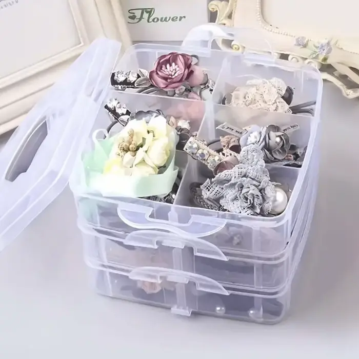 Boîte de rangement en plastique transparente à 3 niveaux et 18 grilles