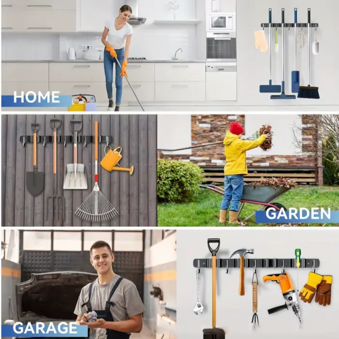 Support pour balai et serpillière ; Organisateur d'outils mural ; Porte-outils de jardin