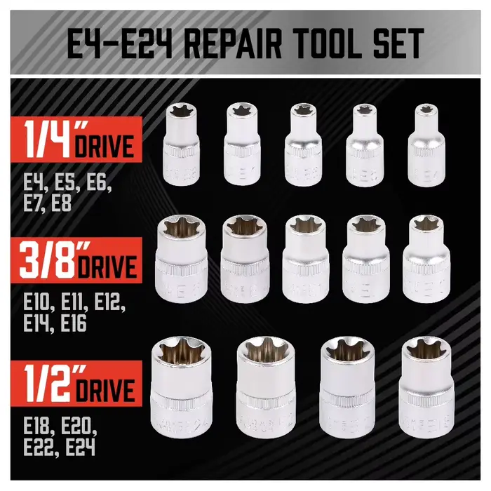 Jeu de douilles E-TORX 14 pièces-ensemble