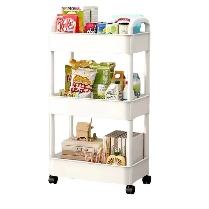 Support de rangement à 3 niveaux en plastique, petit chariot multifonctionnel, chariot de rangement 