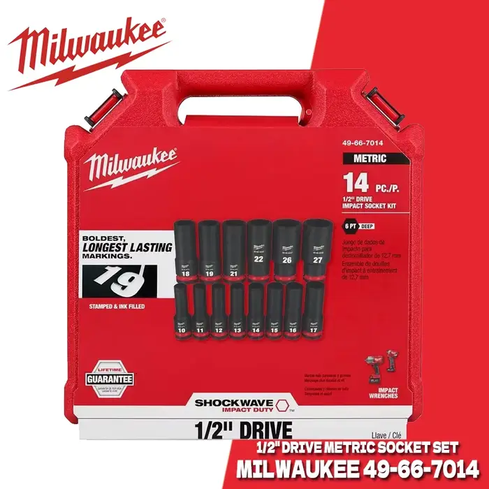 MILWAUKEE 49-66-7014 Impact Duty 14 pièces 1/2 "entraînement métrique profond 6 points douilles Kits
