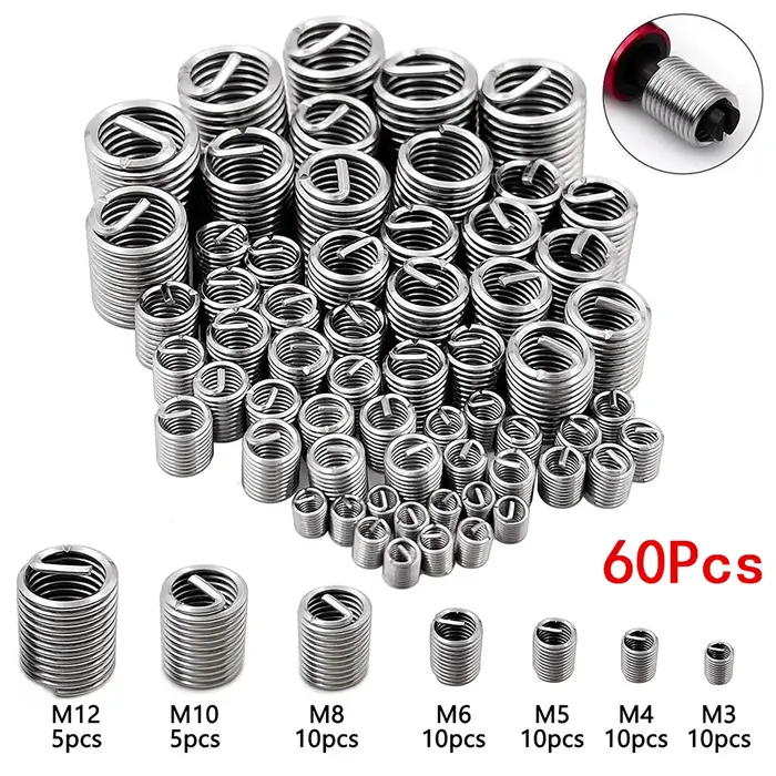60Pcs Fil Fil Insert M3 M4 M5 M6 M8 M10 M12 Fixation Fil Insert En Acier Inoxydable Spirale Fil Vis