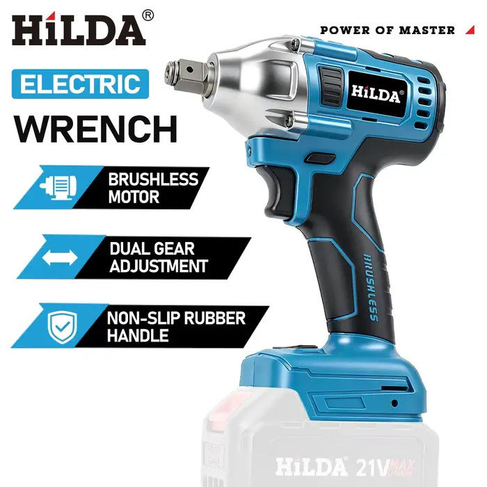 HILDA clé à chocs électrique 18V bleu sans brosse/brossé Rechargeable 1/2 clé à douille perceuse à main sans fil pour batterie Makita