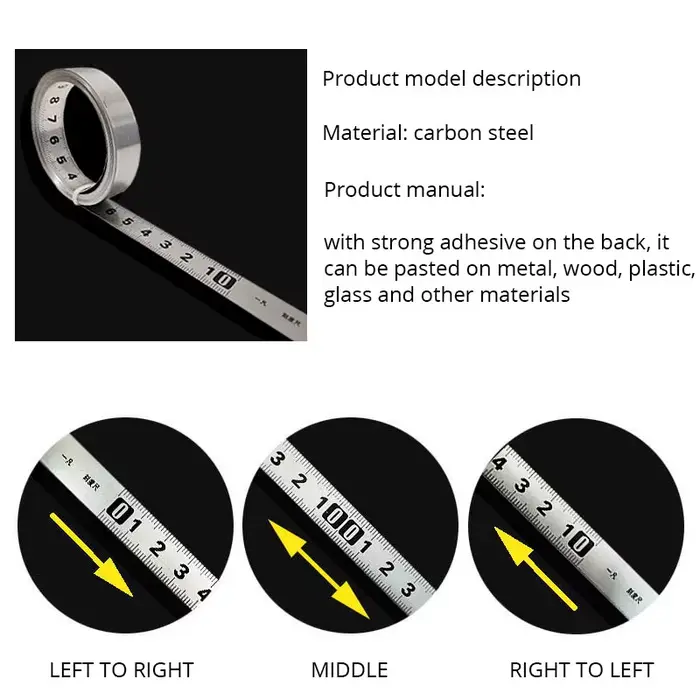 Mètre ruban à onglet en acier inoxydable 1-3m