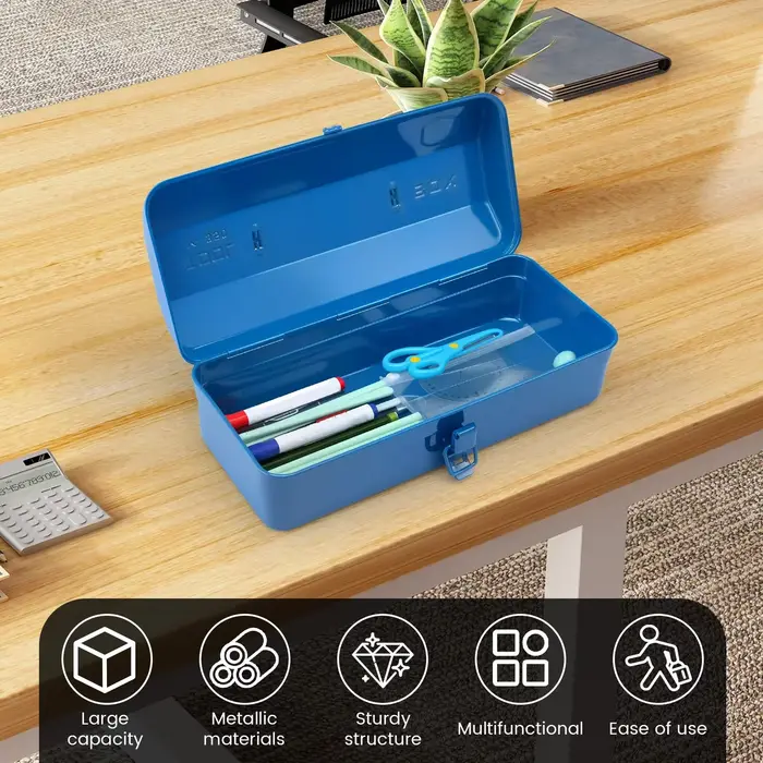 Grande boîte de rangement pour outils en métal avec poignée pour atelier