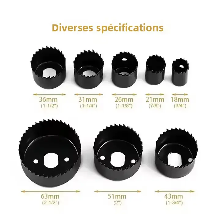 Kit de 11 scies cloches en acier au carbone durable pour perceuse électrique