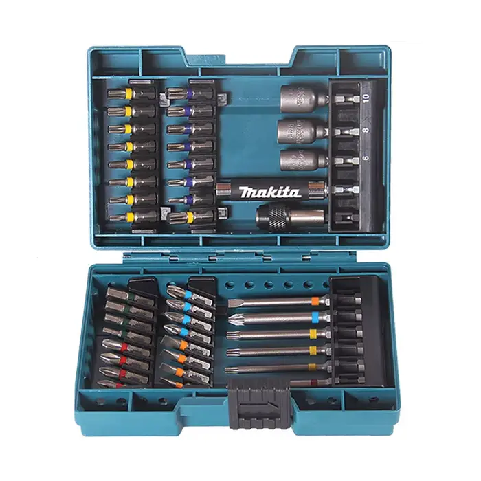 Makita B-55697 Jeu d'embouts de tournevis électriques 43 pièces, Type de fleur croisée à code couleu