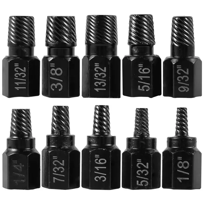 Kit d'extracteur de vis en acier allié, 10 pièces, dissolvant de vis endommagé en métal, forets faci