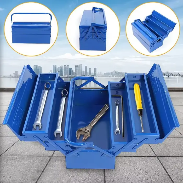 Boîte à outils métallique robuste à 2 niveaux pour rangement embarqué