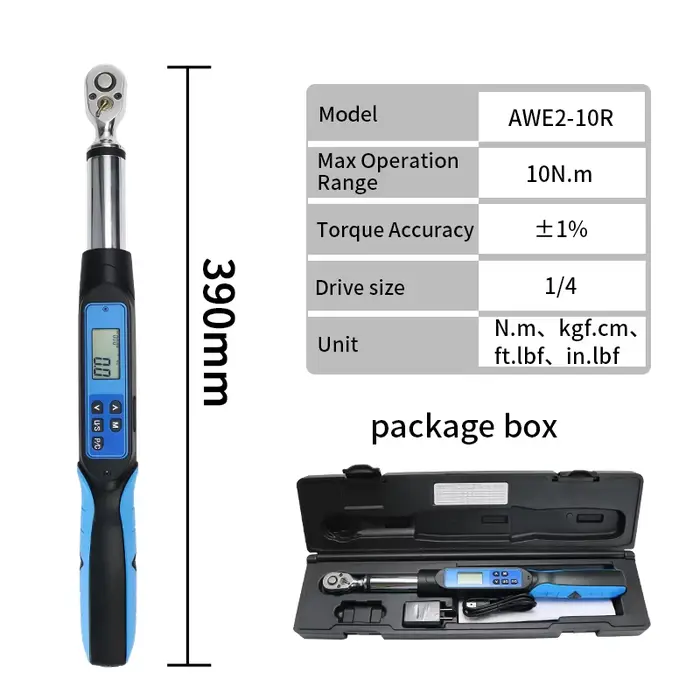 Clé dynamométrique numérique rechargeable, 3 modes de fonctionnement, embouts 1/4" et 3/8", outil d'