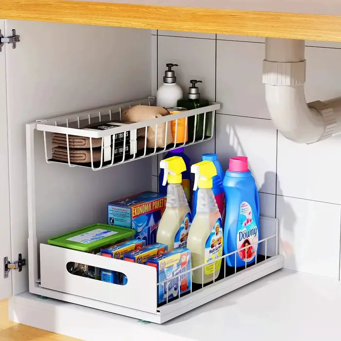 Sous l'évier 2 niveaux armoire coulissante panier organisateur tiroir retirer armoire multi-usages é
