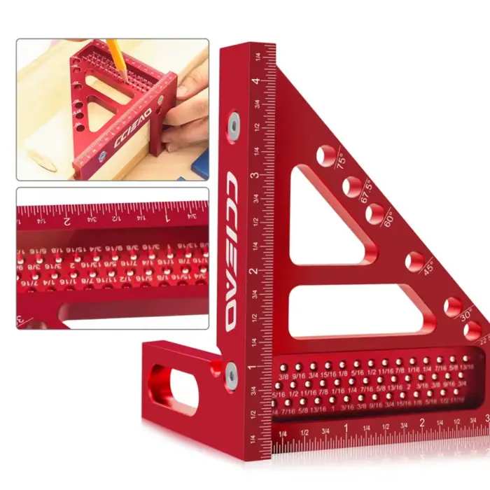 Règle de mesure multi-angles 3D - Métrique et impérial - Équerre rapporteur en alliage d'aluminium 45/90 degrés pour le travail du bois et les ingénieurs