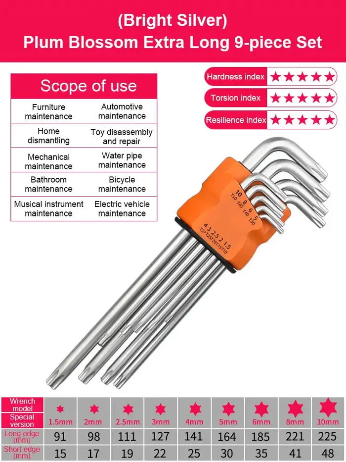 9 pièces Torx étoile clé Kits ensemble clés Allen clé hexagonale jeu