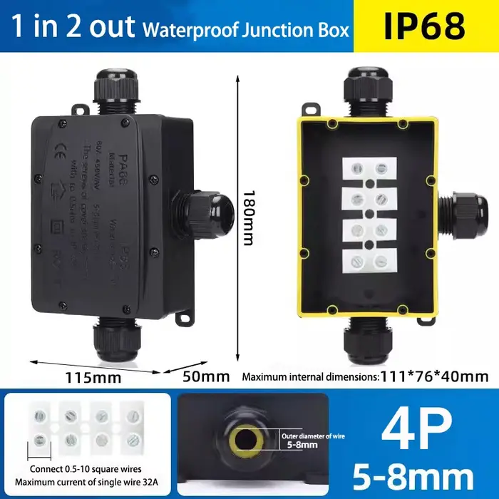 Boîte de jonction étanche extérieure IP68 noire