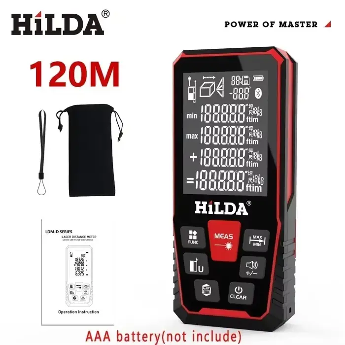 HILDA Laser Distance 50M/100M/120M Télémètre Profesional Mètre Laser Range Finder Règle Outil de Tes