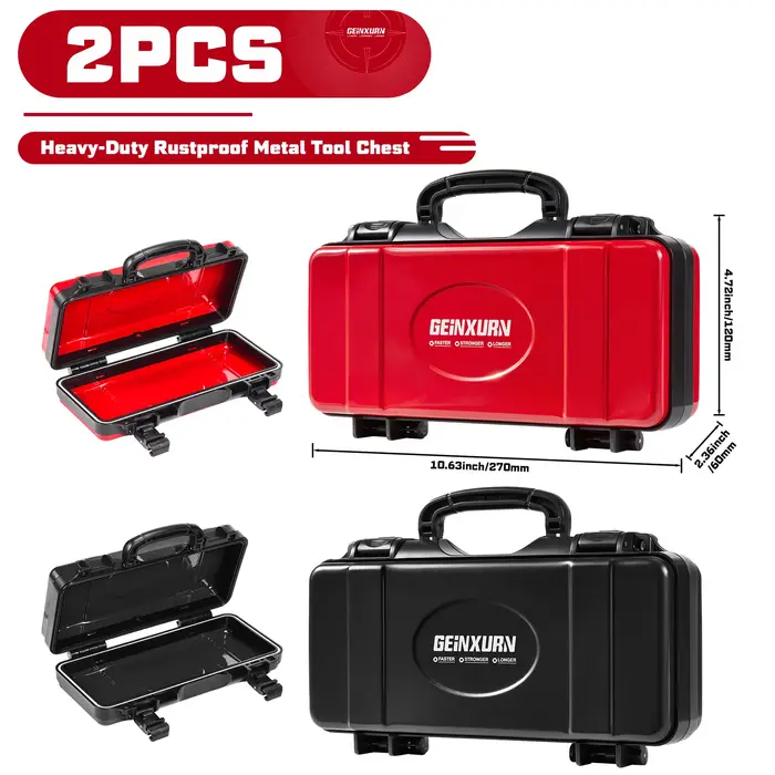 Geinxurn 2 boîtes à outils portables en métal rouge et noir