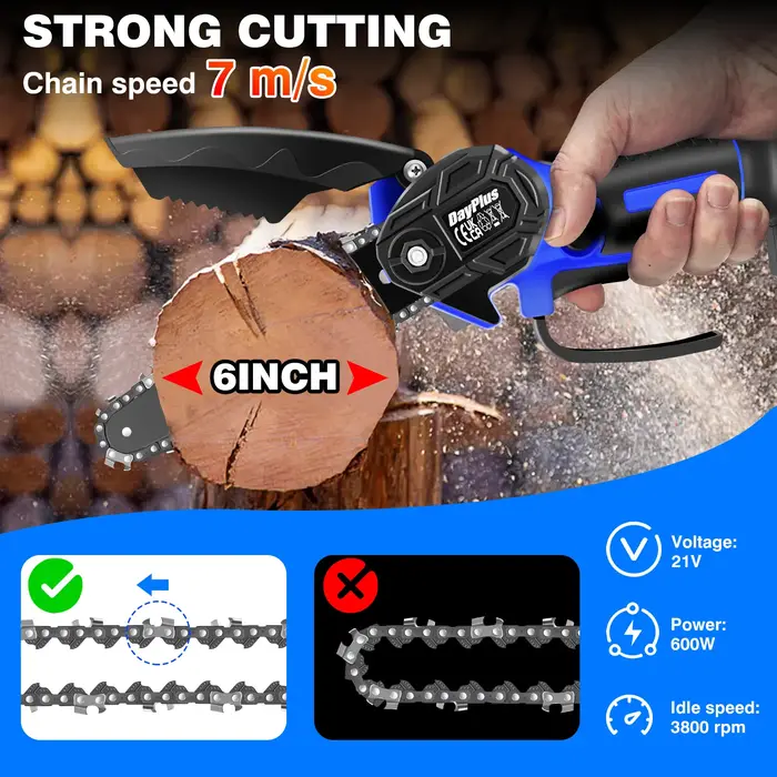 Mini tronçonneuse électrique sans fil 21V 6 pouces, scie à une main, coupe-bois pour couper le bois,