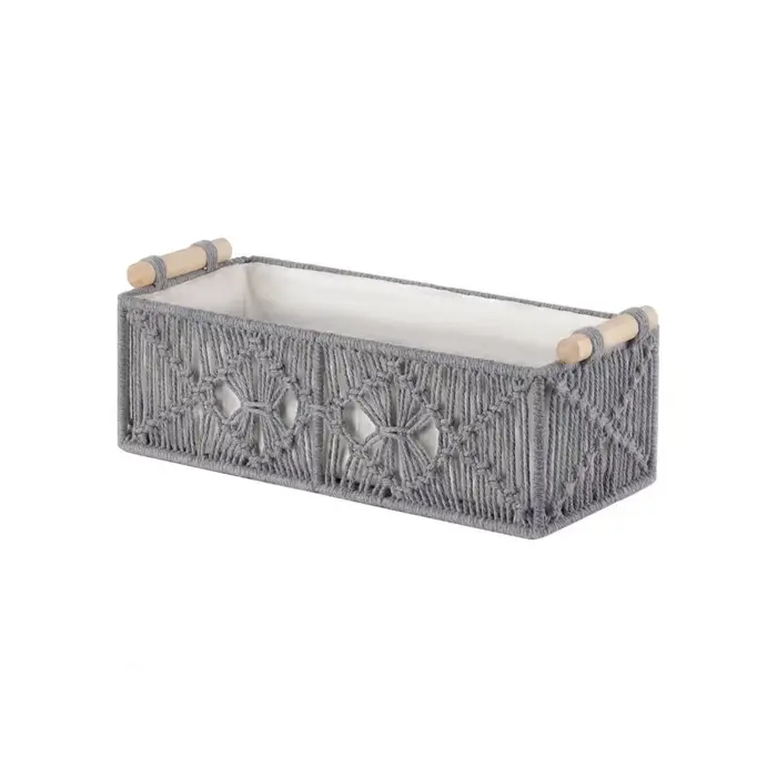 Boîte de rangement avec poignées en bois, panier tissé de grande capacité, organisateur de comptoir 