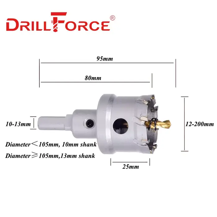 Drillforce 12-200mm TCT scie cloche forets alliage carbure Cobalt acier coupe plaque d'acier inoxyda