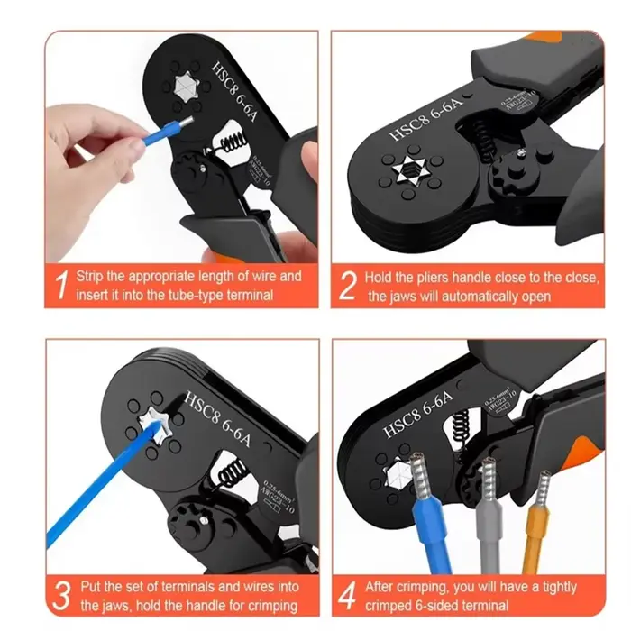 Kit d'outils de sertissage de virole à cliquet auto-ajustable Hexagonal 23-10AWG 0.25-6 mm2 Kit de s