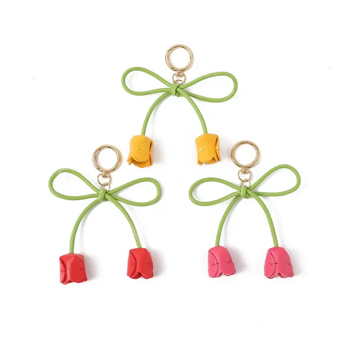 Porte-clés en PU avec nœud tulipe