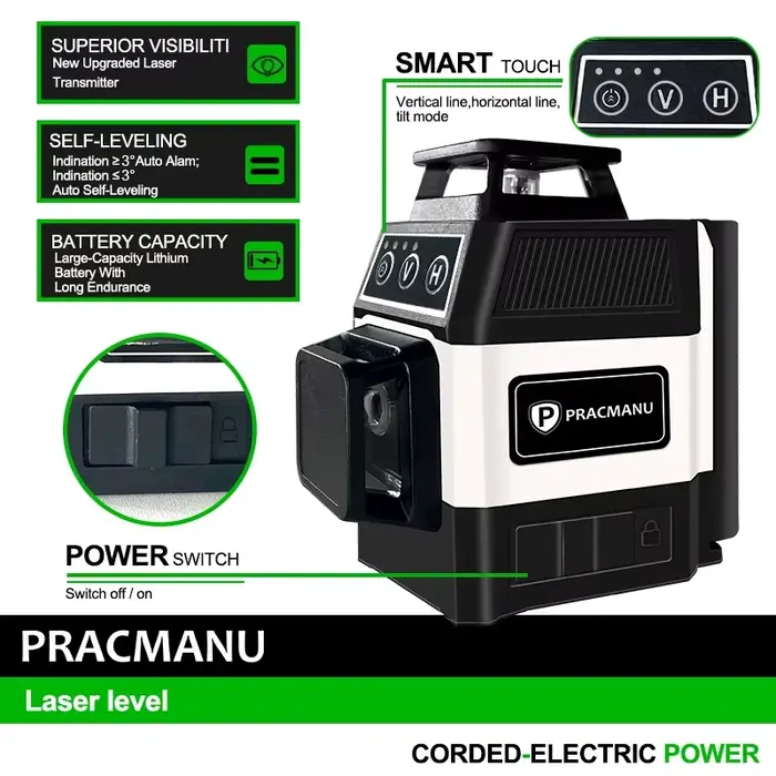 Pracmanu Mini 12 lignes niveau Laser 3D 360