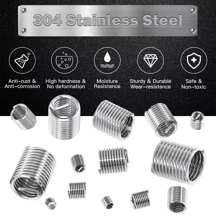 60Pcs Fil Fil Insert M3 M4 M5 M6 M8 M10 M12 Fixation Fil Insert En Acier Inoxydable Spirale Fil Vis