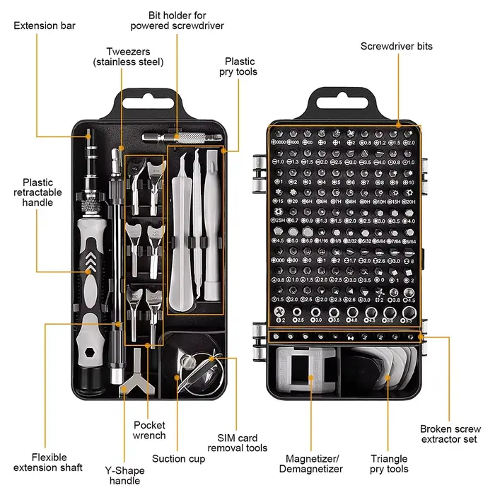 Jeu de tournevis magnétiques Torx Phillips 25/115/135/140 en 1, Kit d'embouts de vis avec clé de dém