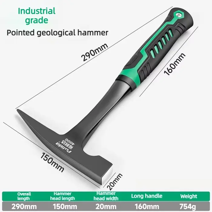 Marteau de prospection géologique industriel avec tête de pioche moulée intégrée pour l'échantillonn