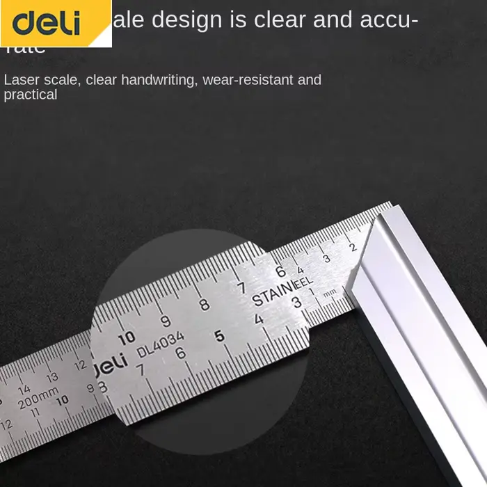 DELI – règle d'angle à 90 degrés en acier inoxydable, règle en forme de L, outil de mesure Double fa