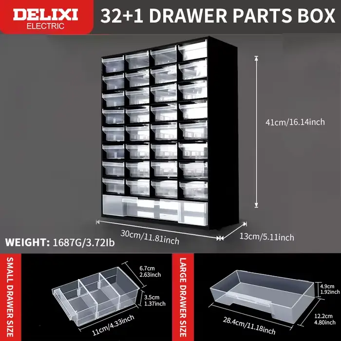 DELIXI ELECTRIC Boîte de rangement d'outils à 33 compartiments Boîte à outils de rangement de pièces