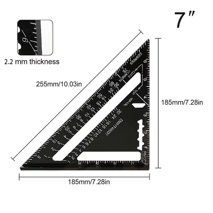 Règle triangulaire en alliage d'aluminium de 7 pouces