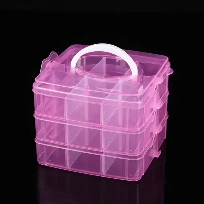 Boîte de rangement en plastique transparente à 3 niveaux et 18 grilles