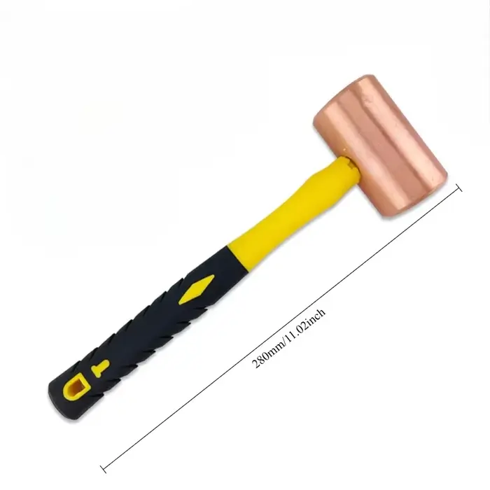 Marteau cylindrique en cuivre pur sans étincelle, tête ronde, poignée en caoutchouc, anti-alose, mul