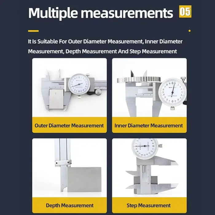 Pied à coulisse en métal Vernier avec indicateur à cadran micromètre jauge en acier inoxydable/carbone outils de mesure