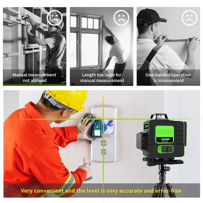Niveau laser vert FEIDSIDE 16/12 lignes 360° ° Faisceau 3D ultra-lumineux à auto-nivellement pour tous les projets de
