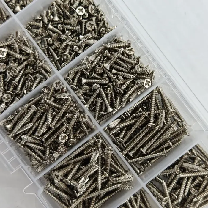 Boîte de 560 vis autotaraudeuses pour bois - Comprend 8 tailles différentes de vis plates en métal M2 - Kit de classification