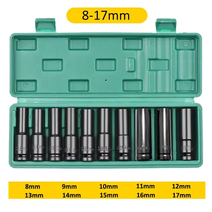 Jeu de douilles à chocs à 6 points, 10 pièces, 1/2 pouce, tailles métriques 8-24m/10-24mm, jeu de do
