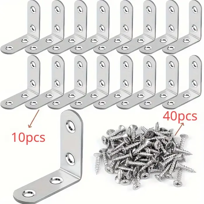 Un ensemble de 50 pièces, comprenant 10 supports à angle droit de 90 degrés avec 40 vis, supports en