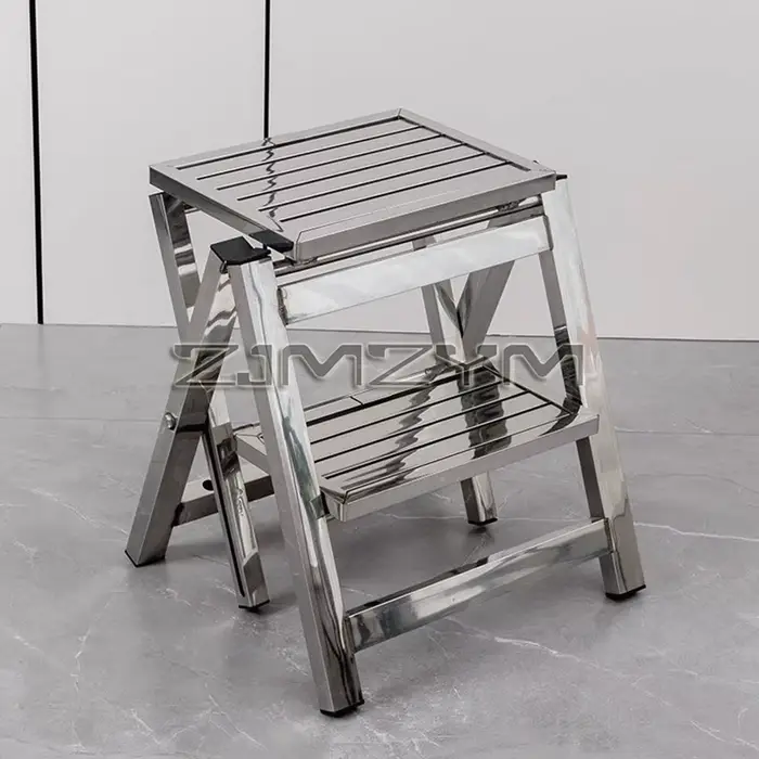 Tabouret d'échelle en acier inoxydable pliant télescopique épaissi escabeau intérieur multifonctionnel Portable 2-3