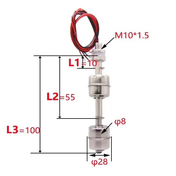 Length 100MM Double Floating Ball Stainless Steel Level Automatic Control Switch Sensor