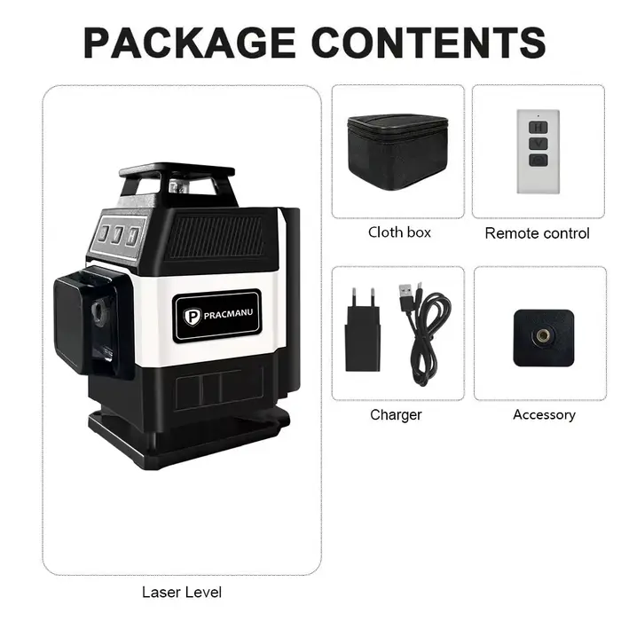 Pracmanu Mini 16 lignes niveau Laser 4D lignes vertes auto-nivelant horizontal et vertical faisceau 