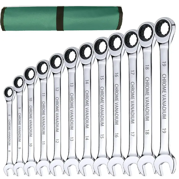Jeu de clés à cliquet à 72 dents, 12 pièces, 8-19 mm, clés à tête fixe, parfait pour le bricolage à 