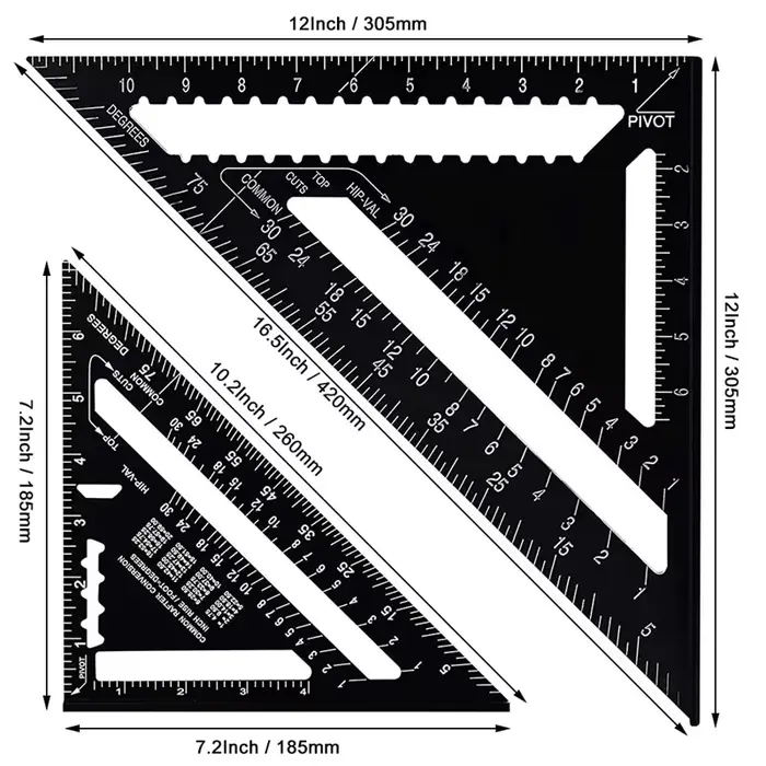 Règle triangulaire en métal pour charpentier
