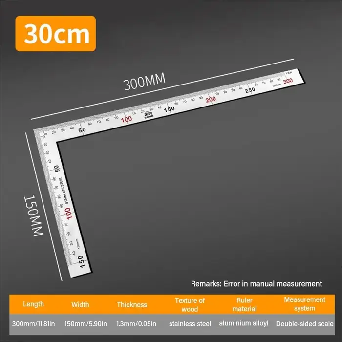 Règle d'angle double face en acier inoxydable 30/50CM