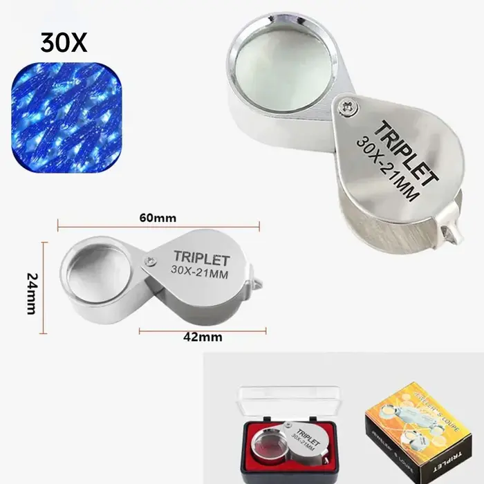 Loupe pliante portable 10-30X en boîte argentée